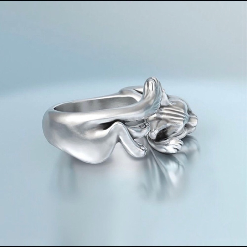 925 Sterling Silver Lazy Kitty Cat Ring - Picture 2 of 3
